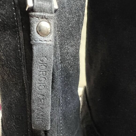 Giorgio Armani Black Suede Stiletto Heel Boots Women EU 38 US 7.5 Tie Pointy Toe - Picture 11 of 16